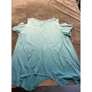 Lane Bryant Blue Ombre Cold Shoulder‎ Sharkbite Hem Cotton Top 18/20